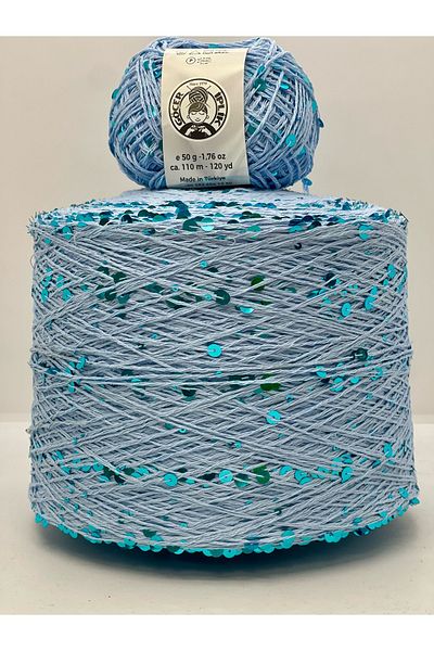 göçer 100% bumbac 3+6 paiete mari culoare albastru deschis și albastru paiete 50 g