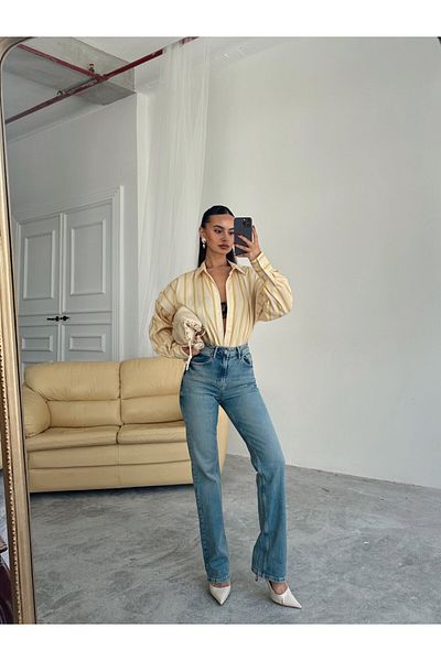 mydukkan.co Pantaloni din denim cu picioare tubulare