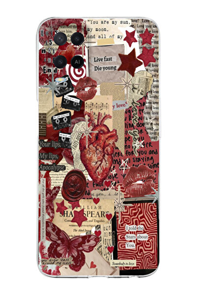 moonset Oppo A54 Uyumlu Kolaj Tasarımlı Baskılı Şeffaf Telefon Kılıfı