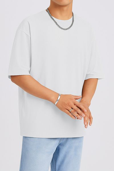 THE RULE Μπλουζάκι Unisex Oversize 100% βαμβακερό φαρδύ κομμένο με απαλή υφή Basic Crew Neck Ice Grey T-shirt RF0506