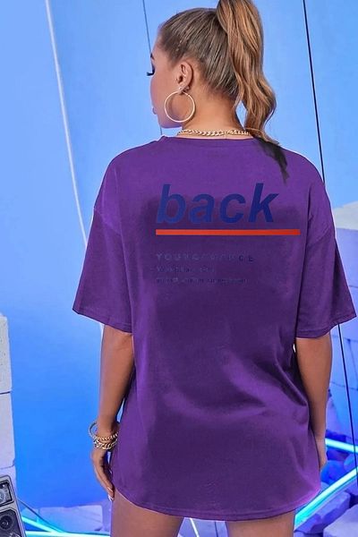 memowear Μωβ μπλουζάκι Unisex με στάμπα σε χαλαρή εφαρμογή