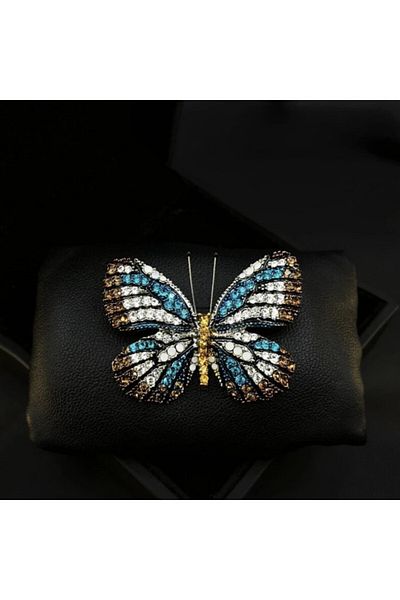 PUFO Broșă elegantă pentru femei în formă de fluture cu pietricele colorate, fluture regal