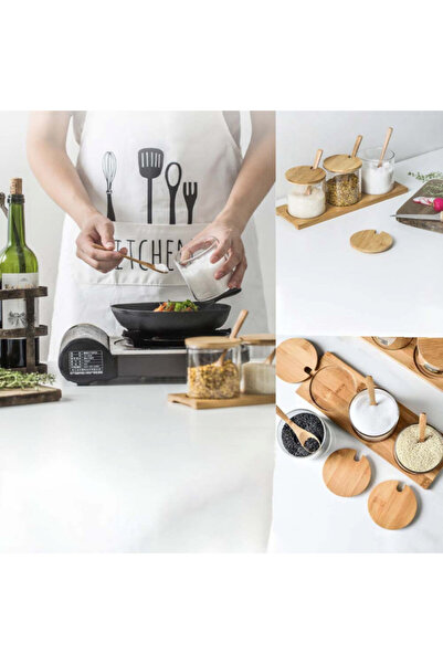 PUFO Set of 3 Pufo Sole containers for sugar, coffee, tea or other spices, with spoon and wooden stand