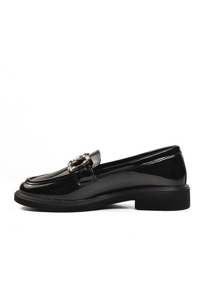 Aspor Black Patent Leather Women's Casual Loafer Shoes