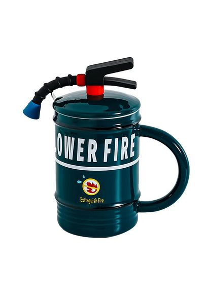 PUFO Stop Fire Ceramic Mug With Lid And Spoon For Coffee Or Tea, 400 Ml, Green