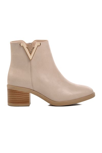 Aspor Beige Leather Women's Heeled Boots