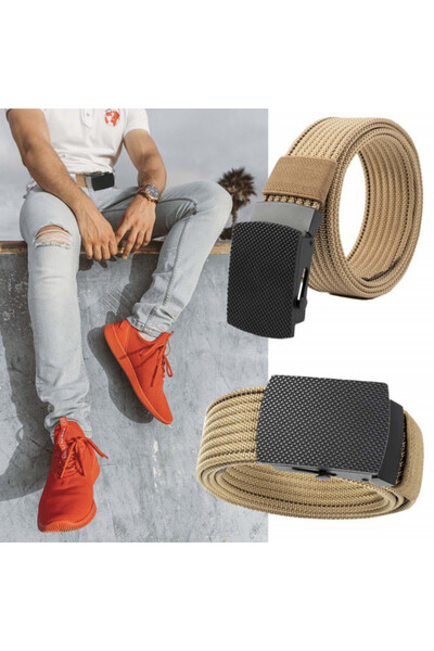 PUFO Men's belt Casual Fit 3.8 x 120 cm, metal buckle, beige