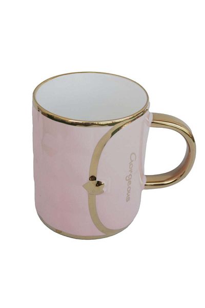 PUFO Cană ceramică Fashion Time pentru cafea sau ceai, 350 ml, roz