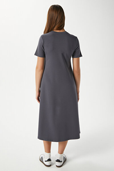 Ritnice Kadın Hanna Cepli Çan Kesim Antrasit Penye Yazlık Elbise 14266