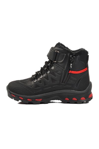 Aspor Black Red Unisex Velcro Fur Children's Boots
