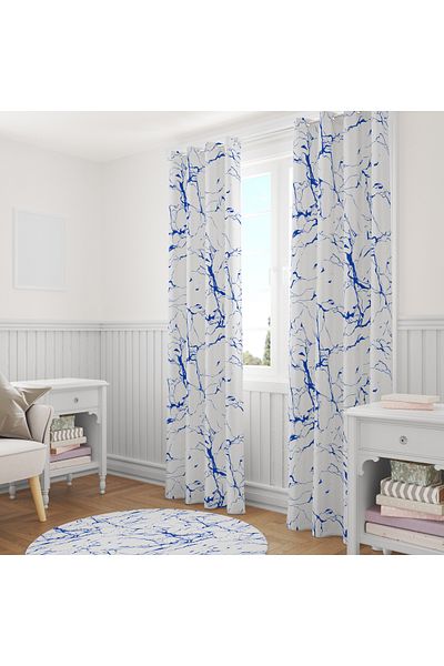 stellahomes Blue on White Abstrakt Patterned Background Curtain – Elegant and Original Design 140X260 cm Single Wing