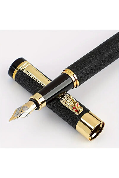 Art Tone Lüks Altın Tonlu Mat Metal Dolma Kalem Siyah Altın Ejderha Klips Kal...