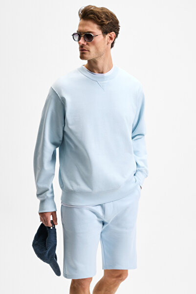 GRIMELANGE Grexon Men's Cotton Regular Fit Light Blue Shorts & Bermuda