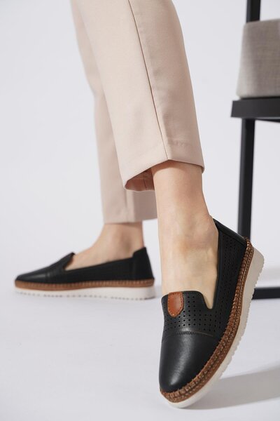 Moda Pie Wera Mak Laz Kadın Hakiki Deri Ortopedik Ayakkabı Siyah