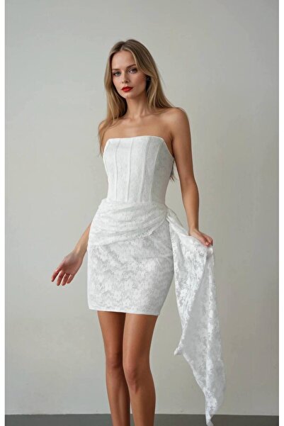 S&A Collectionn Kadın Korsaj Straplez Sırtı Korseli Dantelli Mini Elbise