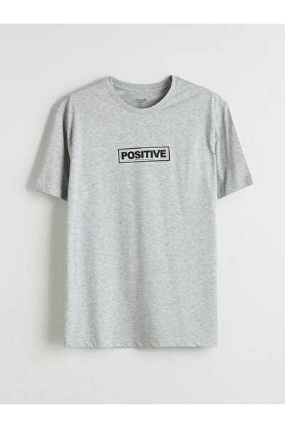LC Waikiki Tricou pentru bărbați din bumbac pieptănat cu imprimeu gri clasic ...