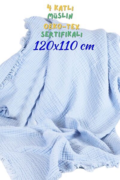 Muslin 4 Layers Baby Blanket Large Size - Four Layers Orgy Natural Organic Cotton with Fringe 120cmX110cm