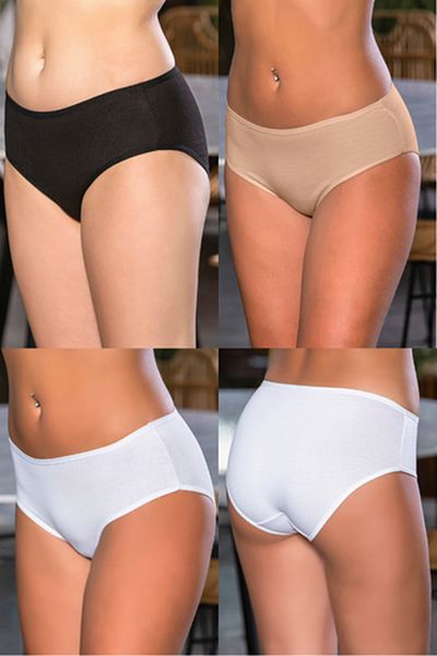 Motto10butik Cotton High Waist Slip Panties (Mix) Black-White-Skin (Mgp2966)