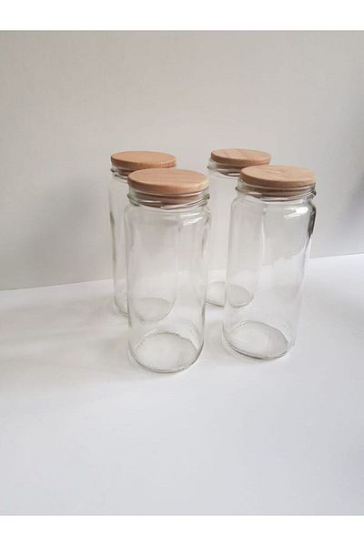 abenim Wooden Lid Glass Spice Rack Set (500Cc) and Spice Label 4 Pieces