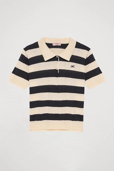 Quzu Polo Neck Knitted Knitwear Navy Blue