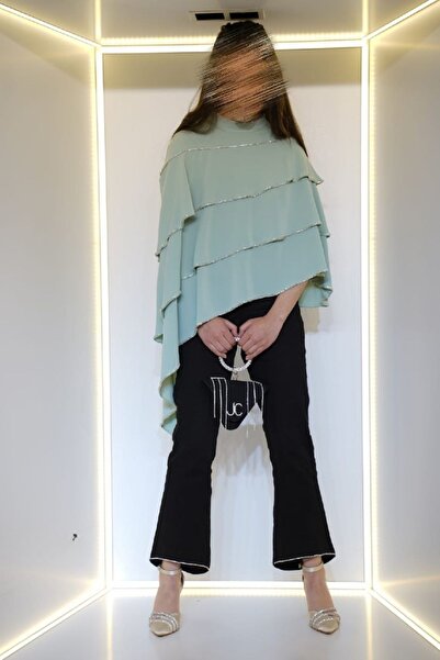 Ribbon kids Glittery Layered Poncho Blouse Girl Set – Special Occasion Combination with Black Trousers + Bag