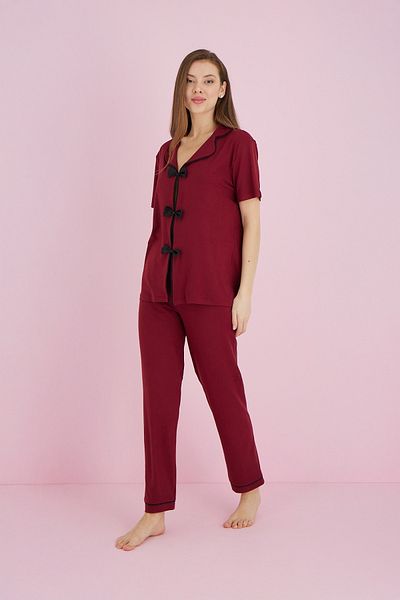 Fulla Moda Set pijama cu guler de cămașă cu fundă