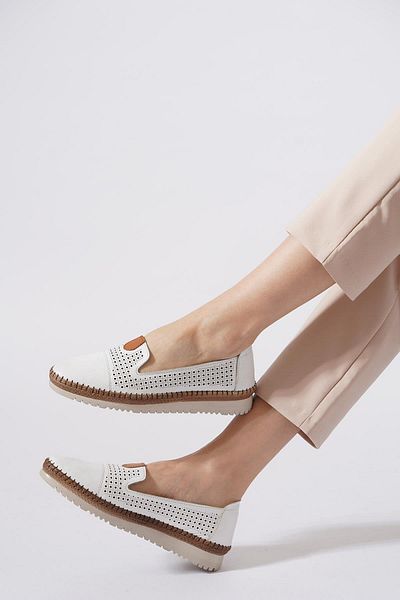 Moda Pie Pantofi ortopedici Wera Mak Laz de damă din piele naturală alb