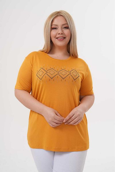 Noname Balanne Stoned Lycra-Cotton Mother Combed Cotton Crew Neck Short Sleeve Mother Blouse Women's T-Shirt