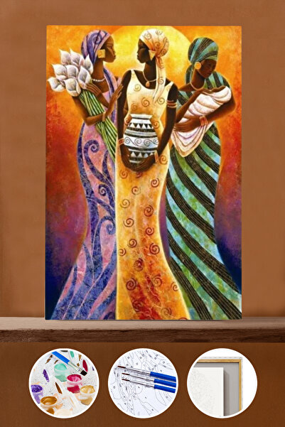 Pastelya Sayılarla Boyama Seti Çerçeveli Kasnaklı Afrikalı Kadınlar 40 x 50 Cm