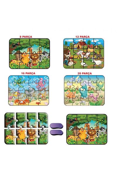 Toptan Bulurum 1481 DıyToy Super Colorful 4-Piece Puzzle - Animals / 8+12+16+24 Piece Puzzle