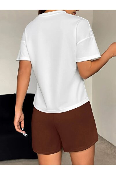 darkopia Women's Flasenty Printed Special Design Oversize Tshirt and Shorts Bottom-Top Set