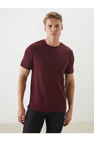 LC Waikiki Lcwaikiki Classic Burgundy Crew Neck Short Sleeve Men's Textured T-Shirt