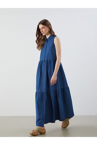 LC Waikiki LCW Vision Indigo Guler Cămașă Rochie Jeans T T