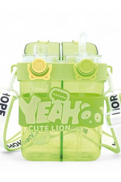 EyER Shoping Yeah Double Compartment Water Bottle - Colorful Neck Strap Double Drinking School Children's Water Bottle Bpa Free Green