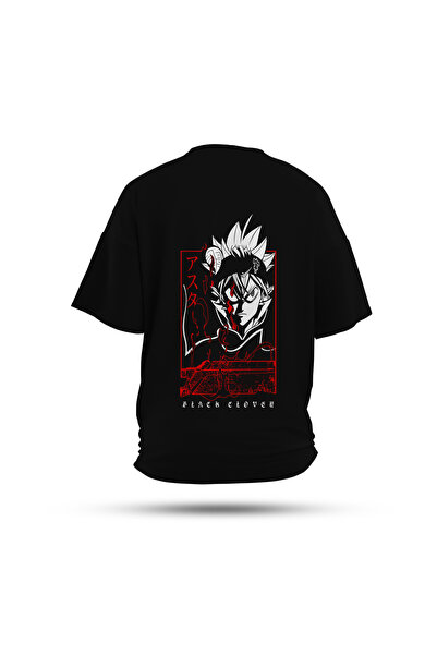 Zestia Tricou unisex, negru, cu imprimeu pe spate Clower Asta Anime, croială ...