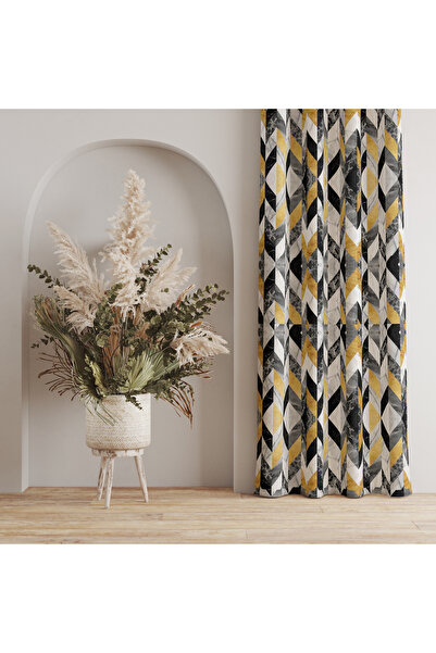 LadiesHome Sarı ve Siyah Detaylı Dekoratif Perde – Modern & Estetik Stil 140x...
