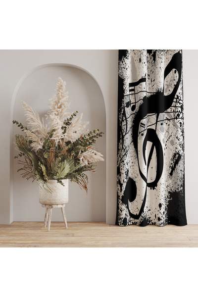 LadiesHome Dekoratif Soyut Müzik Desenli Fon Perde – Estetik & Özgün Dokunuş 140x260 CM Tek Kanat