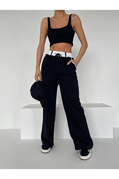 Generic Brand Garnili High Waist Loose Wide Leg Cotton Fabric Women's Sweatpants