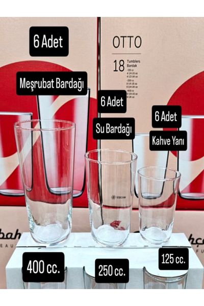 Paşabahçe Otto 18 Piece Cup Set (New Big Series 400 Cc 250 Cc 125 Cc)