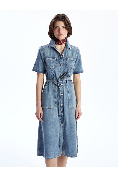LC Waikiki LCW Vision Indigo Guler cămașă Rochie de jeans pentru femei T T