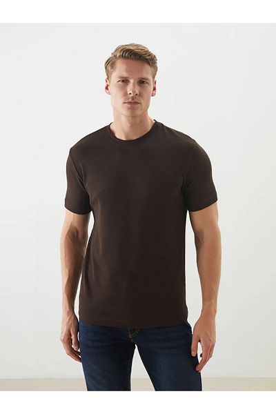 LC Waikiki LCWAIKIKI Classic Brown Crew Neck Short Sleeve Men's Textured T-Shirt