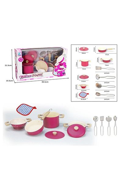 Toptan Bulurum 3815-6A Enamel Cookware Set 11 Pieces Pink - Vardem Toy