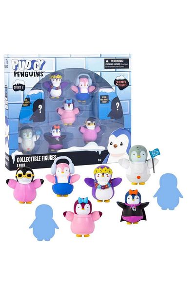 MR RZN STORE Pudgy Penguins 8-Piece Figure Set S2 Penguin Set Holding Flags