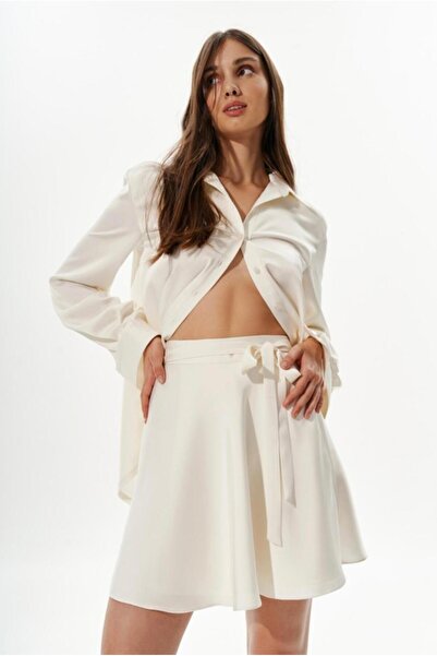 Siyay Belden Bağlamalı Saten Etek