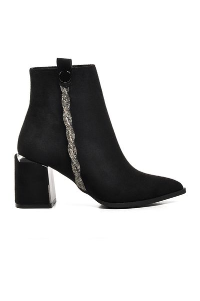 Aspor Black Suede Women's Heeled Boots with Fleece Inside