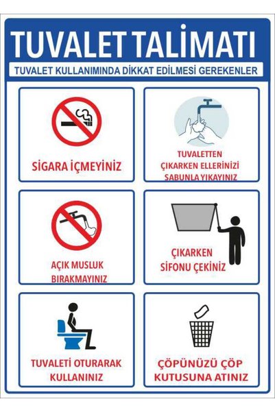 ünalgrup Wc Toilet Instruction Warning Sign 25X35 cm Uv Printing Door Wall Warning Sign Pvc