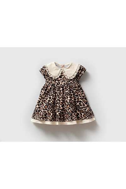 Alya&Alin Baby Leopard Muslin Collar Detailed Dress