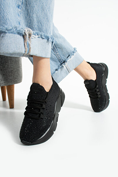 KOTAN Μαύρο-Μαύρη Πέτρα Λεπτομέρεια - Casual Γυναικεία Αθλητικά Πλεκτά Πλεκτά Εύκαμπτα ελαφριά και χοντρά αθλητικά παπούτσια