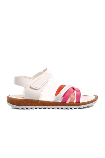 Aspor White Fuchsia Pink Girl's Flat Sandals