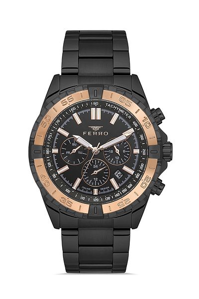 FERRO Black Steel Band Men's Wrist Watch Fm11541Awt-R